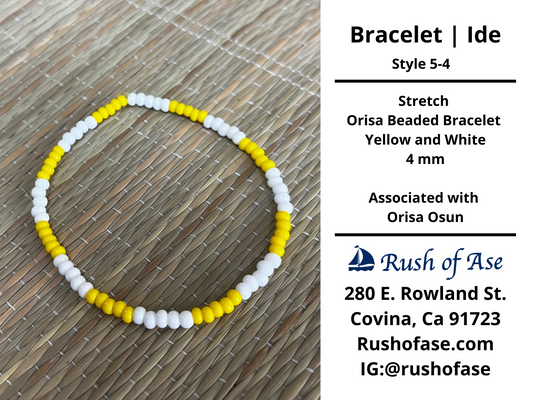 Bracelets | Ide | Stretch Orisa Beaded Bracelet – Yellow and White – 4mm | Osun Bracelet - Style 5-4