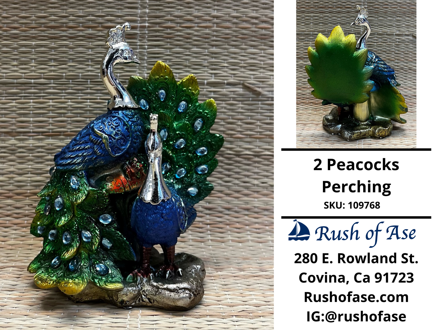 Decor | 2 Peacocks Perching Statue