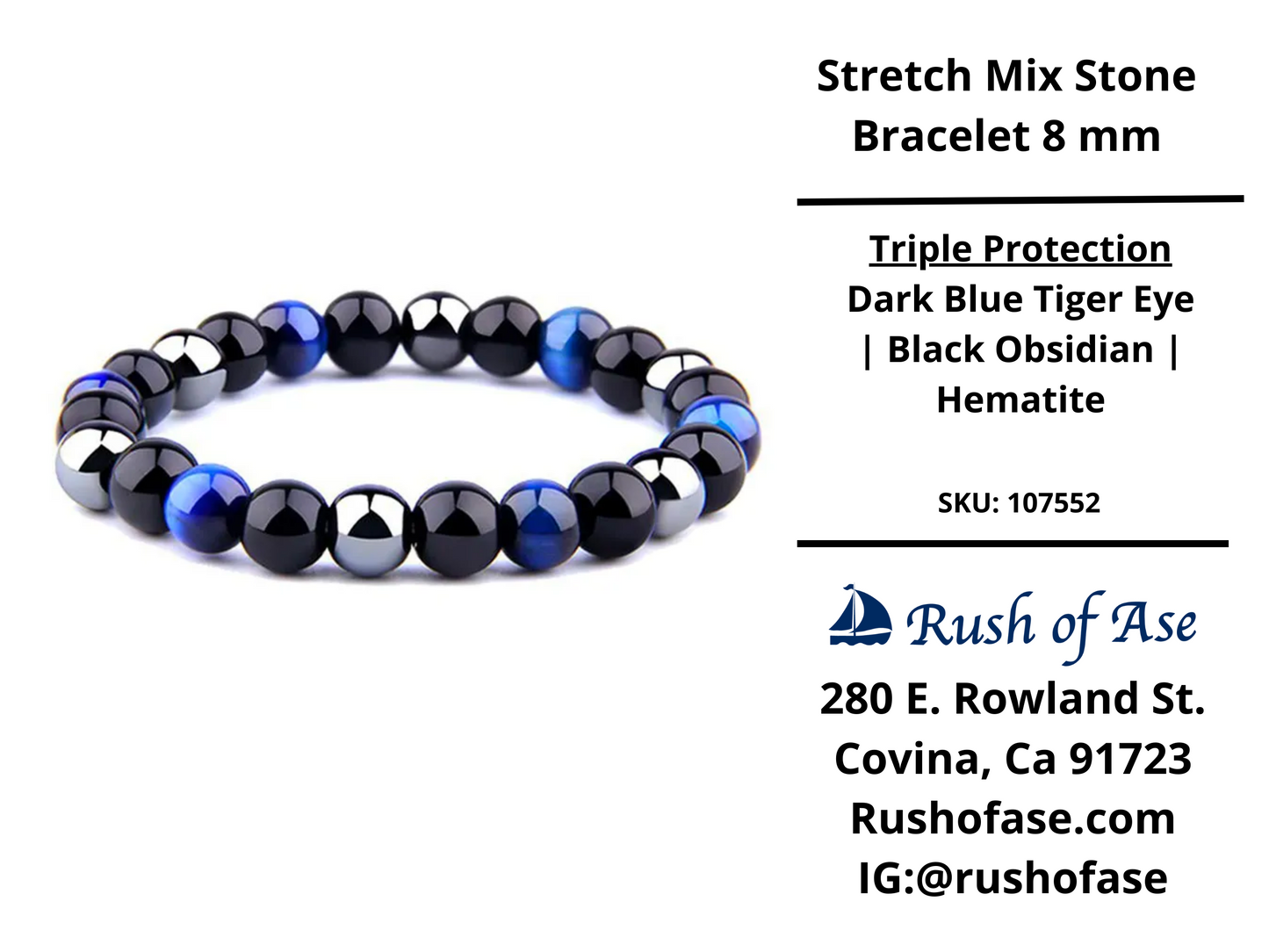 Stone Bracelet 8mm | Triple Protection Stone Bracelet