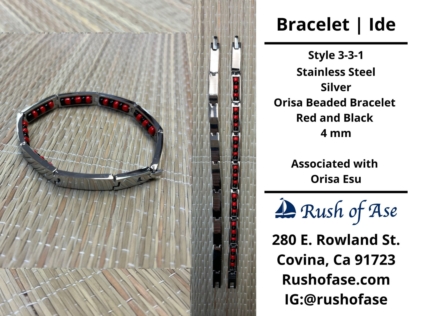 Bracelets | Orisa Bracelets | Ide | Stainless Steel Metal Beaded Bracelets – Red and Black | Esu