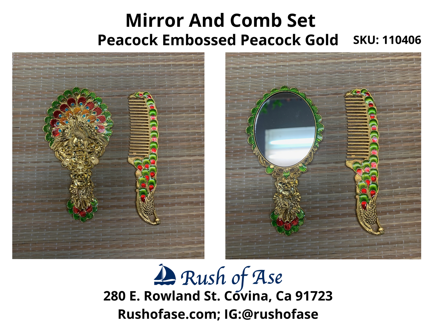 Mirror | Embossed Mirror and Comb Set