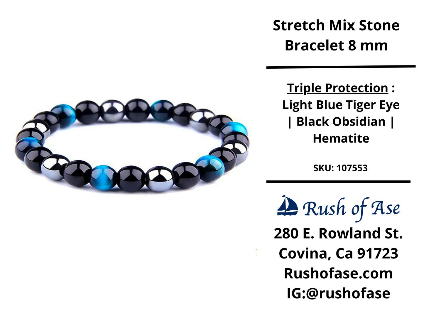 Stone Bracelet 8mm | Triple Protection Stone Bracelet