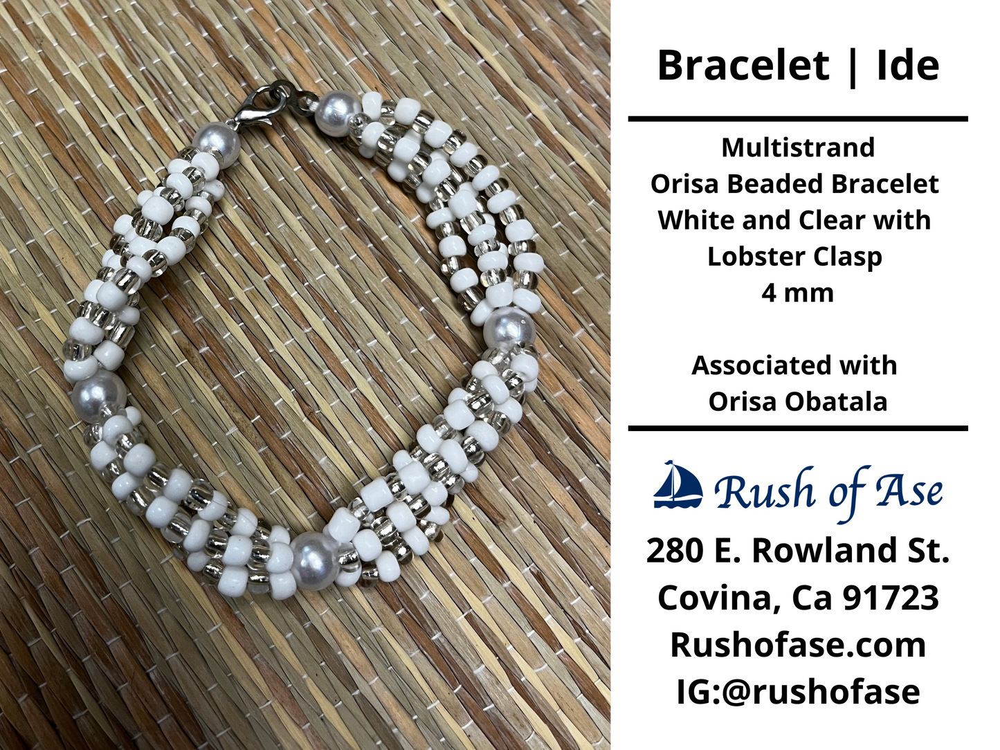 Bracelets | Orisa Multistrand Beaded Bracelet – White and Clear with Lobster Clasp – 4mm | Obatala Bracelet - Style 8-2