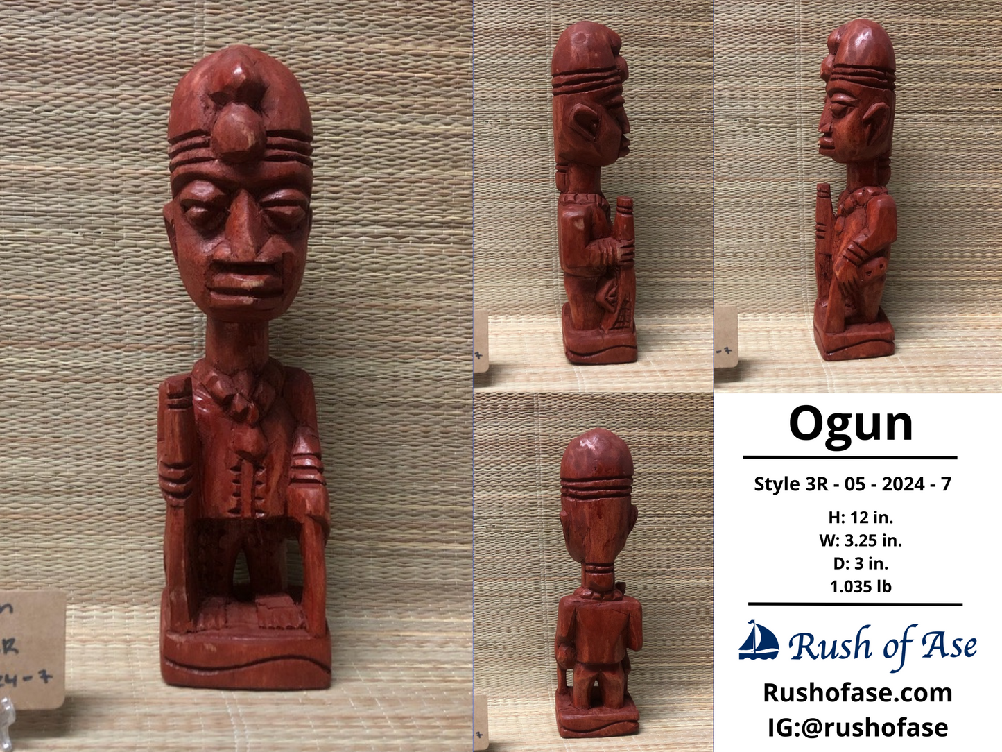 Orisa Statues | Ogun Wood Statue - Style 3R