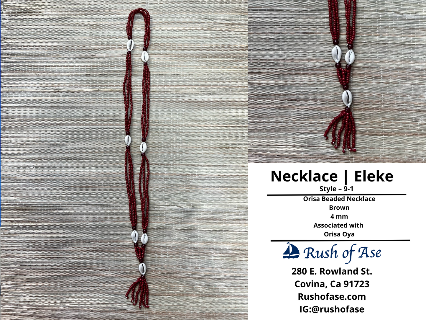 Necklaces | Orisa Multistrand Beaded Necklace with Cowries and Tassel - Brown - 4mm | Oya – Style 9-1