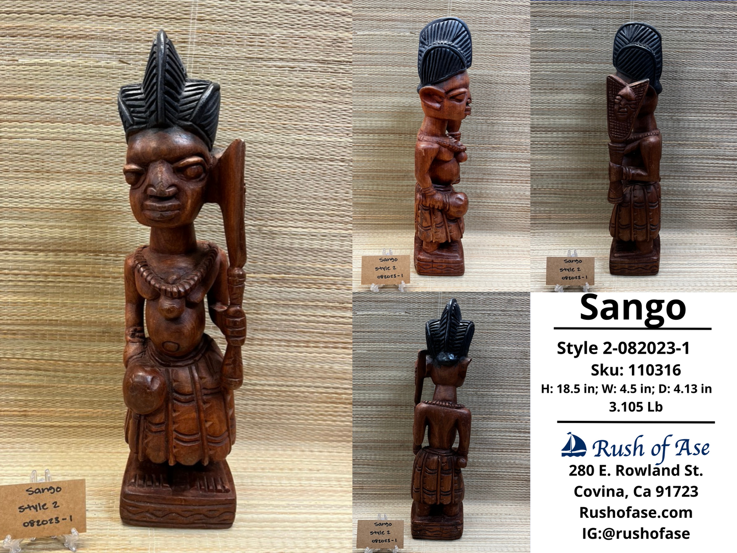 Orisa Statues | Sango Wood Statue - Style 2