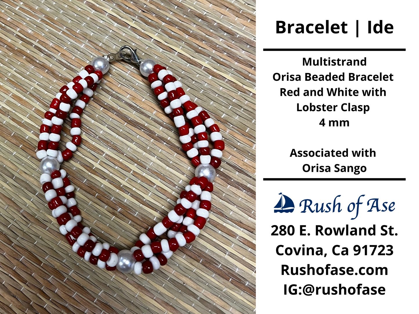 Bracelets | Orisa Multistrand Beaded Bracelet – Red and White with Lobster Clasp – 4mm | Sango Bracelet - Style 6-2