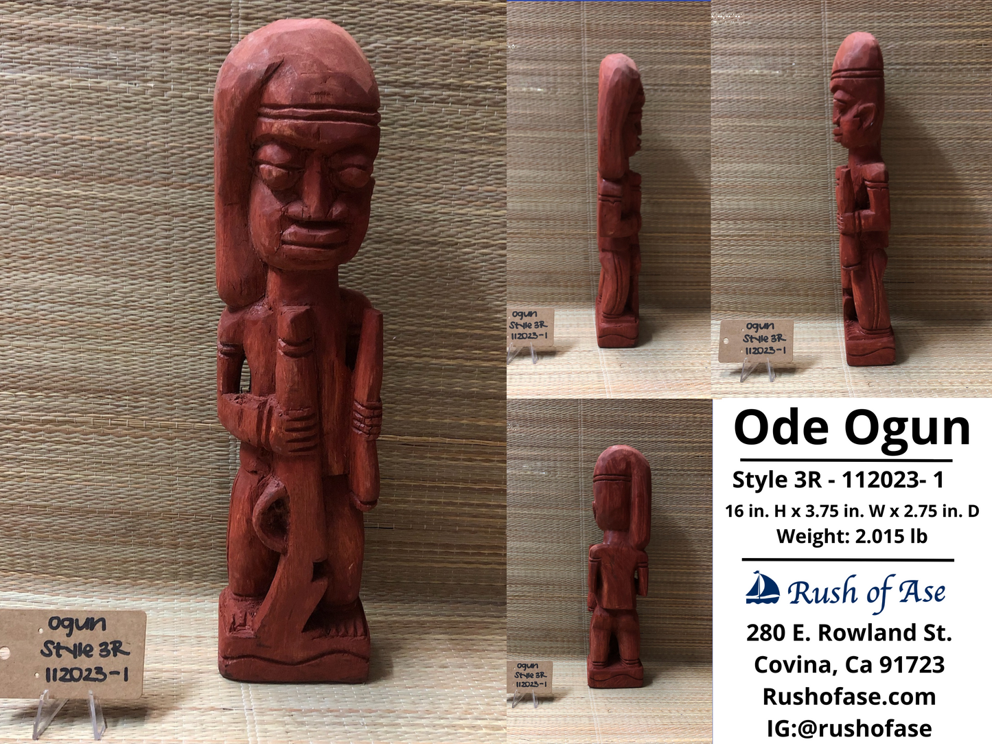 Orisa Statues | Ogun | Ode Ogun Wood Statue - Style 3R1