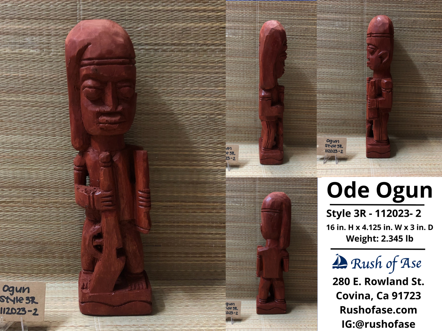 Orisa Statues | Ogun | Ode Ogun Wood Statue - Style 3R1