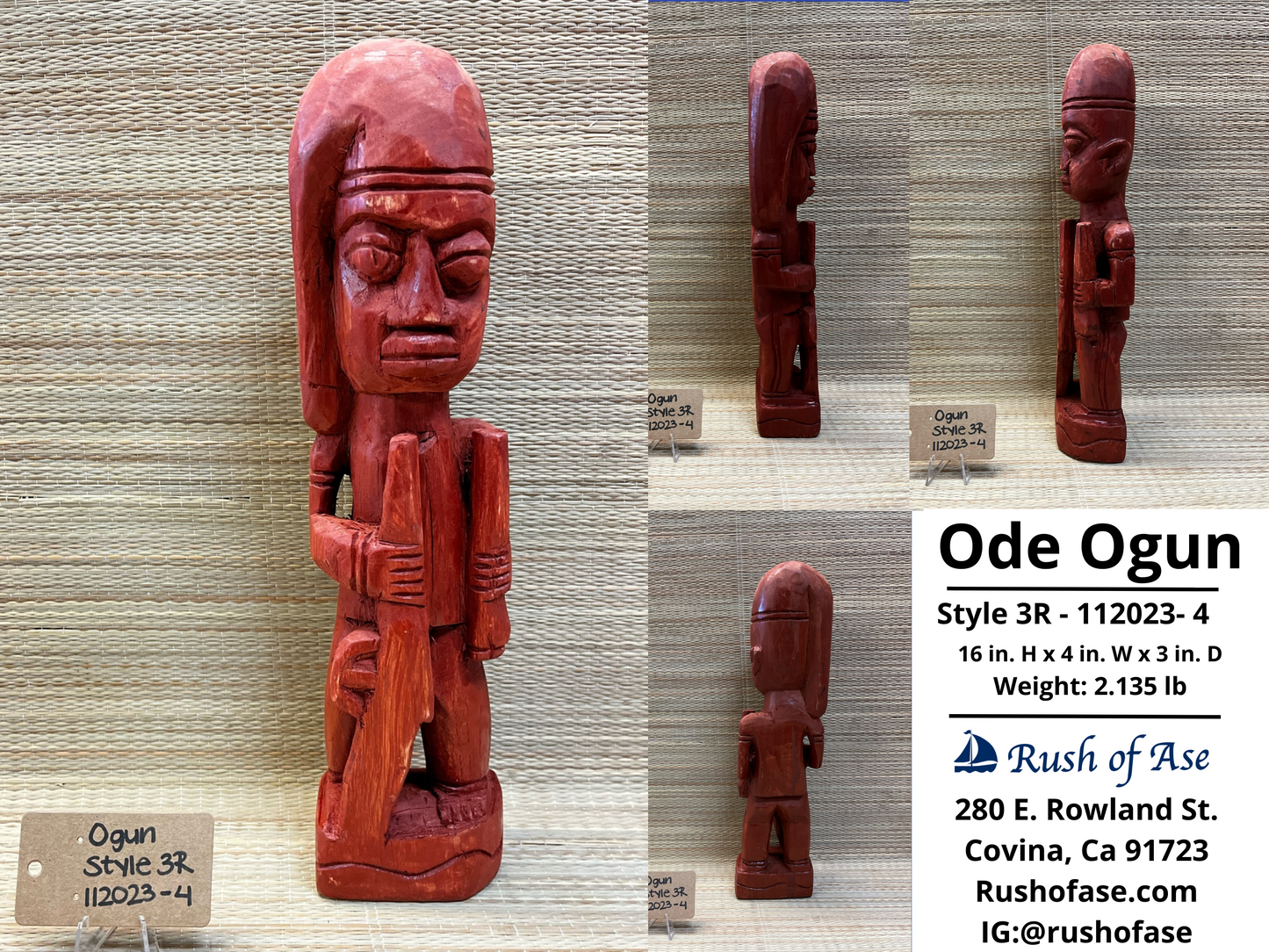 Orisa Statues | Ogun | Ode Ogun Wood Statue - Style 3R1