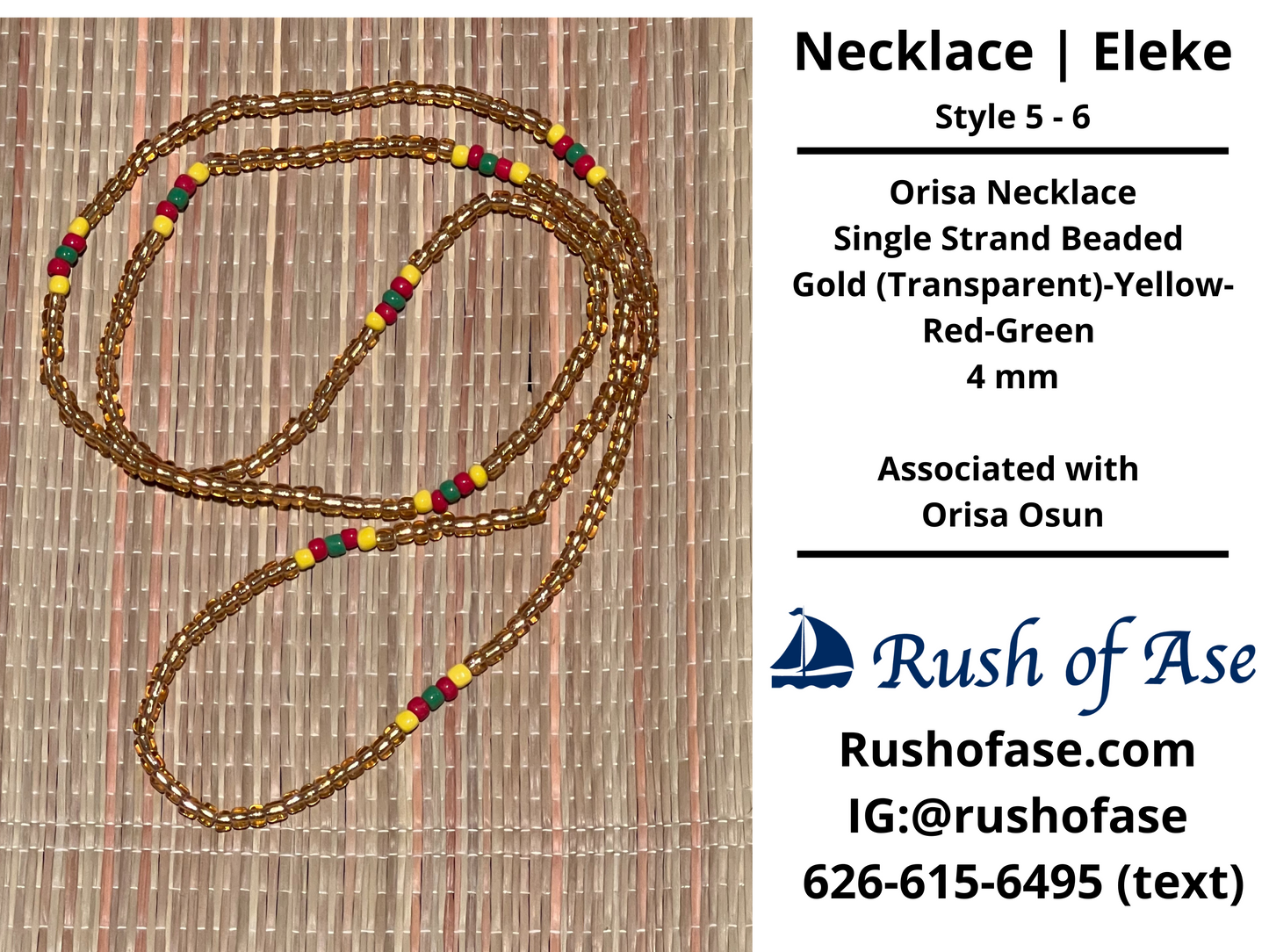 Necklaces | Eleke | Orisa Necklace - Single Strand Beaded Necklace - 4mm | Osun - Style 5-6