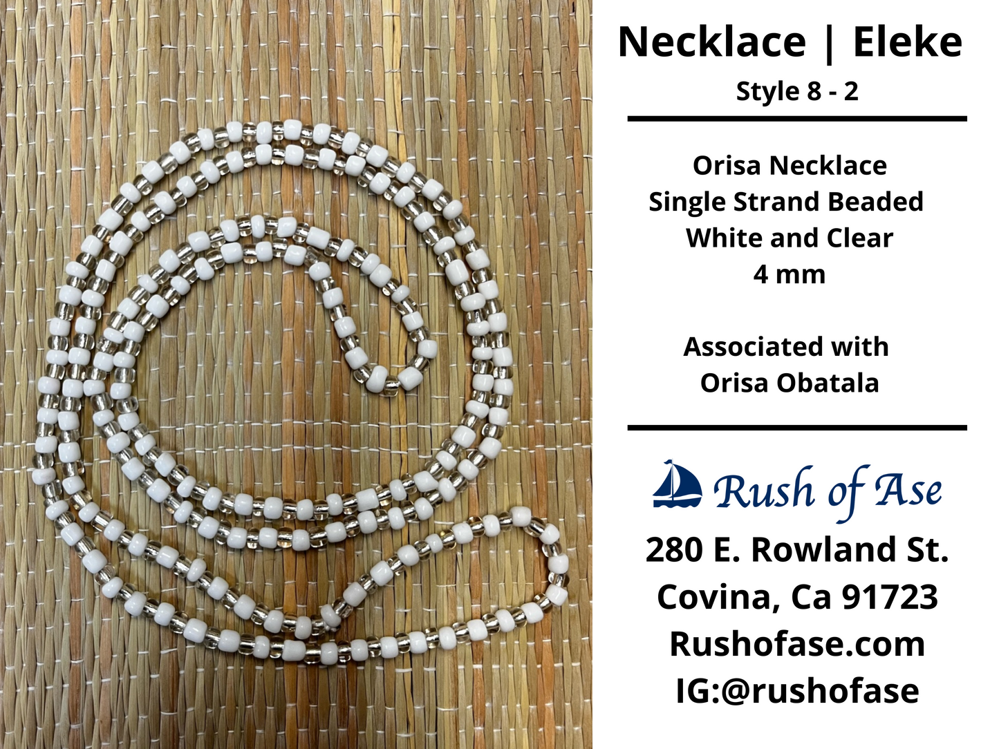 Necklaces | Eleke | Orisa Necklace - Single Strand Beaded Necklace - 4mm | Obatala - Style 8-2