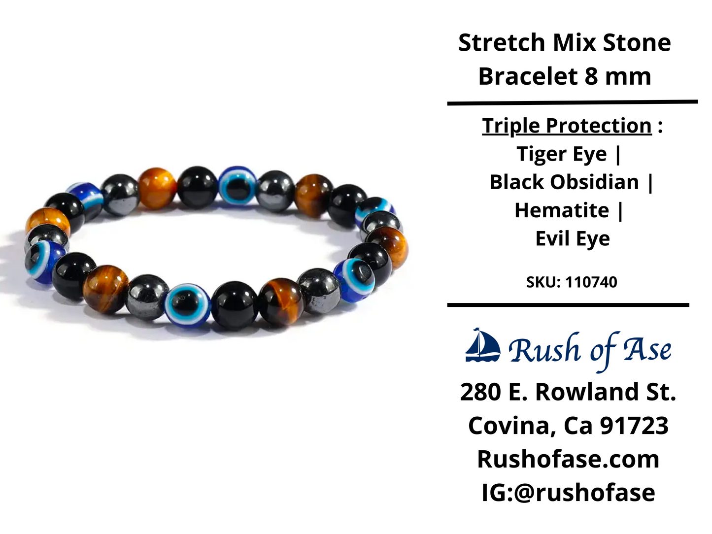 Stone Bracelet 8mm | Triple Protection Stone Bracelet