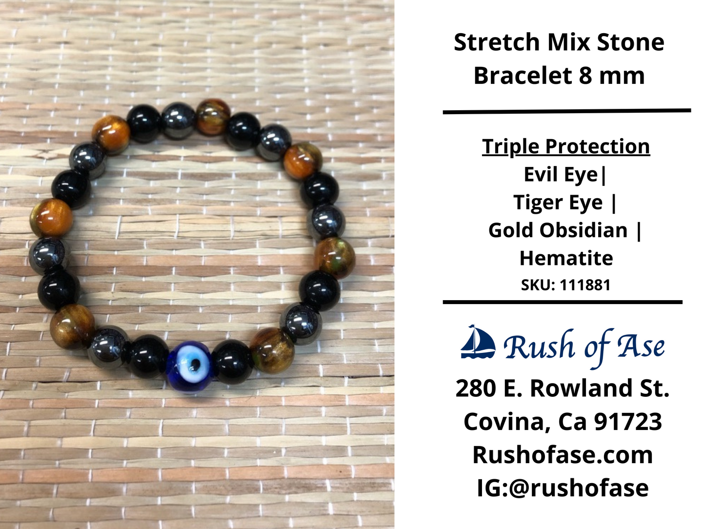 Stone Bracelet 8mm | Triple Protection Stone Bracelet