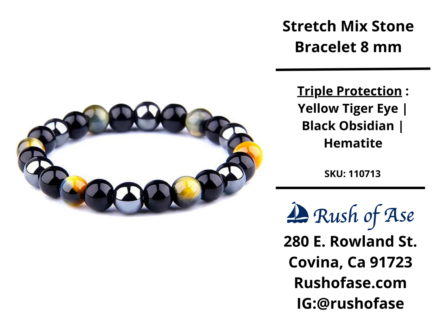 Stone Bracelet 8mm | Triple Protection Stone Bracelet