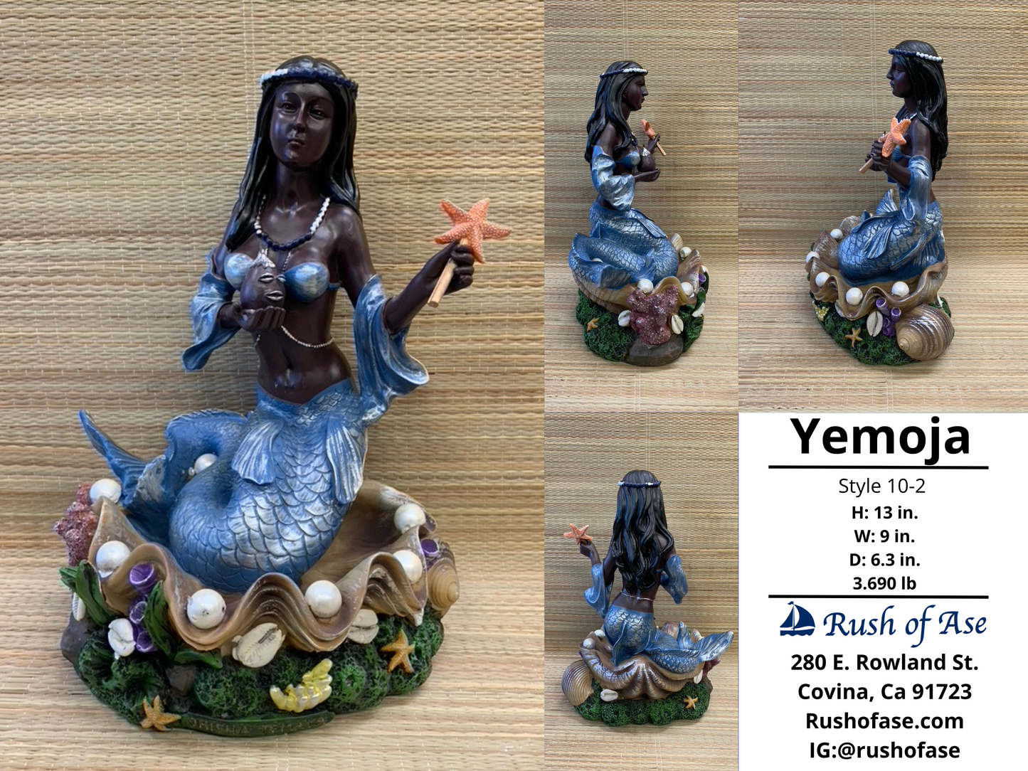 Orisa Statue | Yemoja Resin Statue - 13" | Style 10-2
