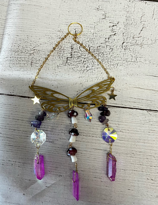 Suncatcher | Butterfly and Purple Mushrooms