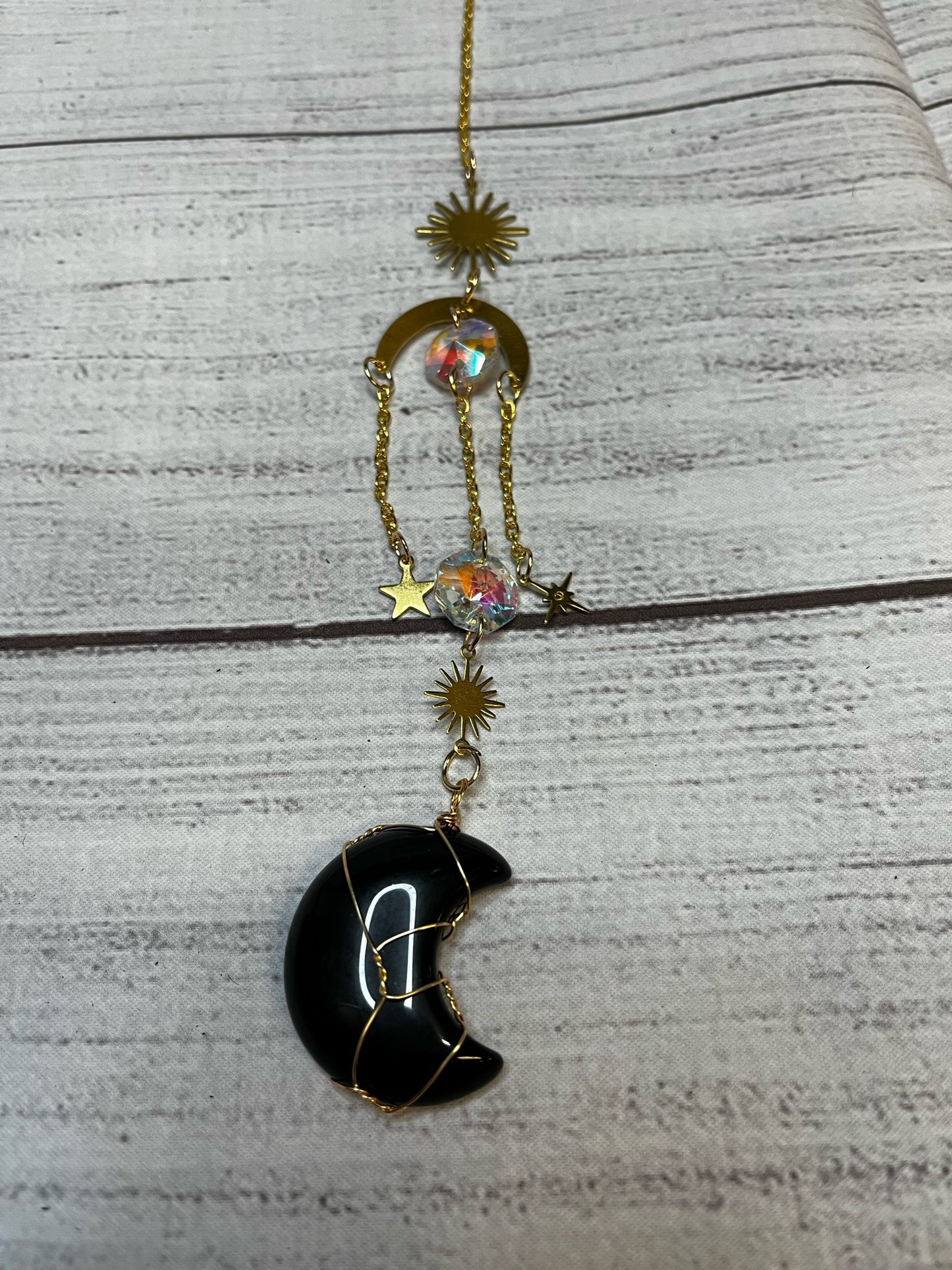 Stones | Charm Suncatcher with Stone Crescent Moon
