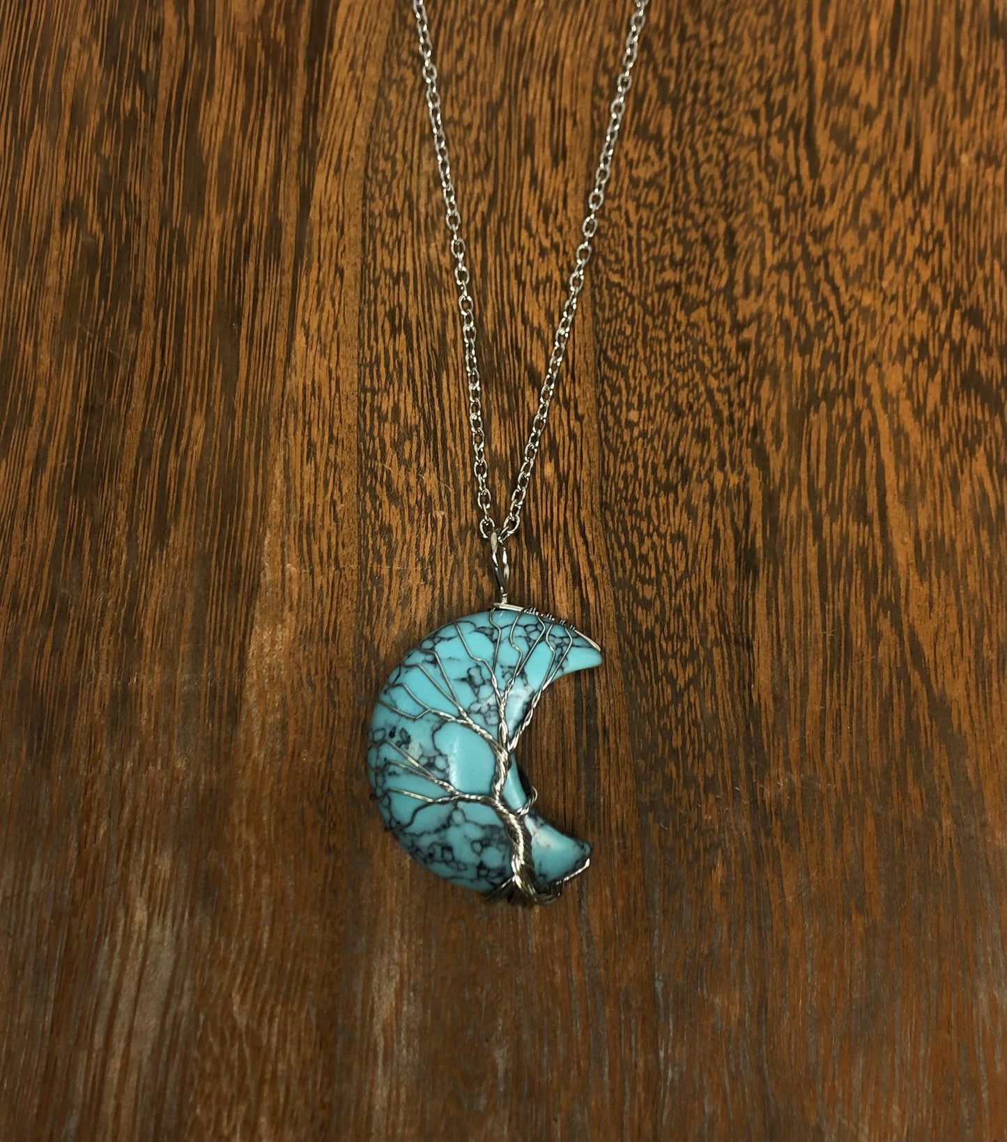 Stone Necklaces | Tree Of Life Wire Wrapped Crescent Moon Crystal Necklace