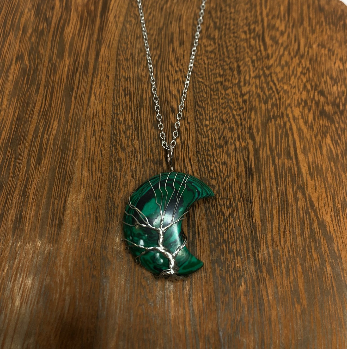 Stone Necklaces | Tree Of Life Wire Wrapped Crescent Moon Crystal Necklace