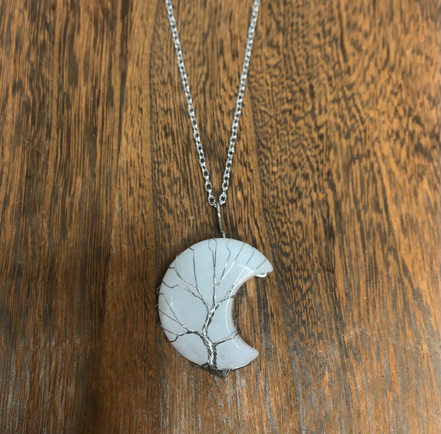 Stone Necklaces | Tree Of Life Wire Wrapped Crescent Moon Crystal Necklace
