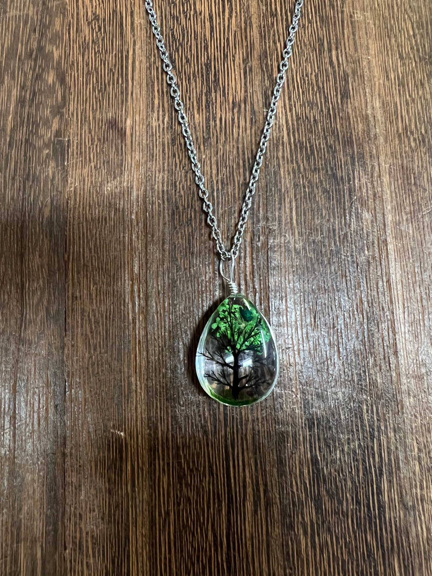 Necklaces |  Water Drop Shape Resin Dried Flowers Pendant