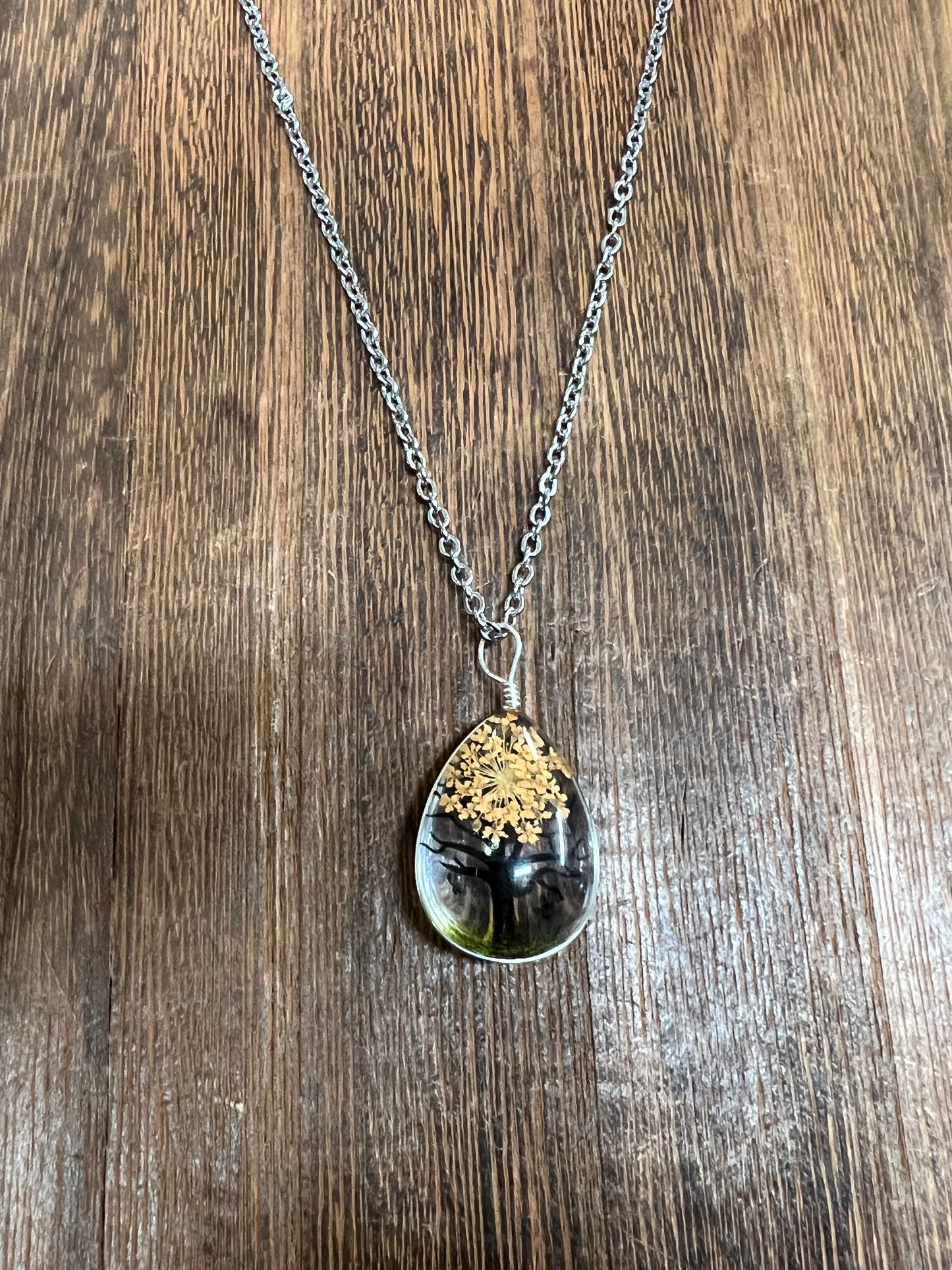 Necklaces |  Water Drop Shape Resin Dried Flowers Pendant