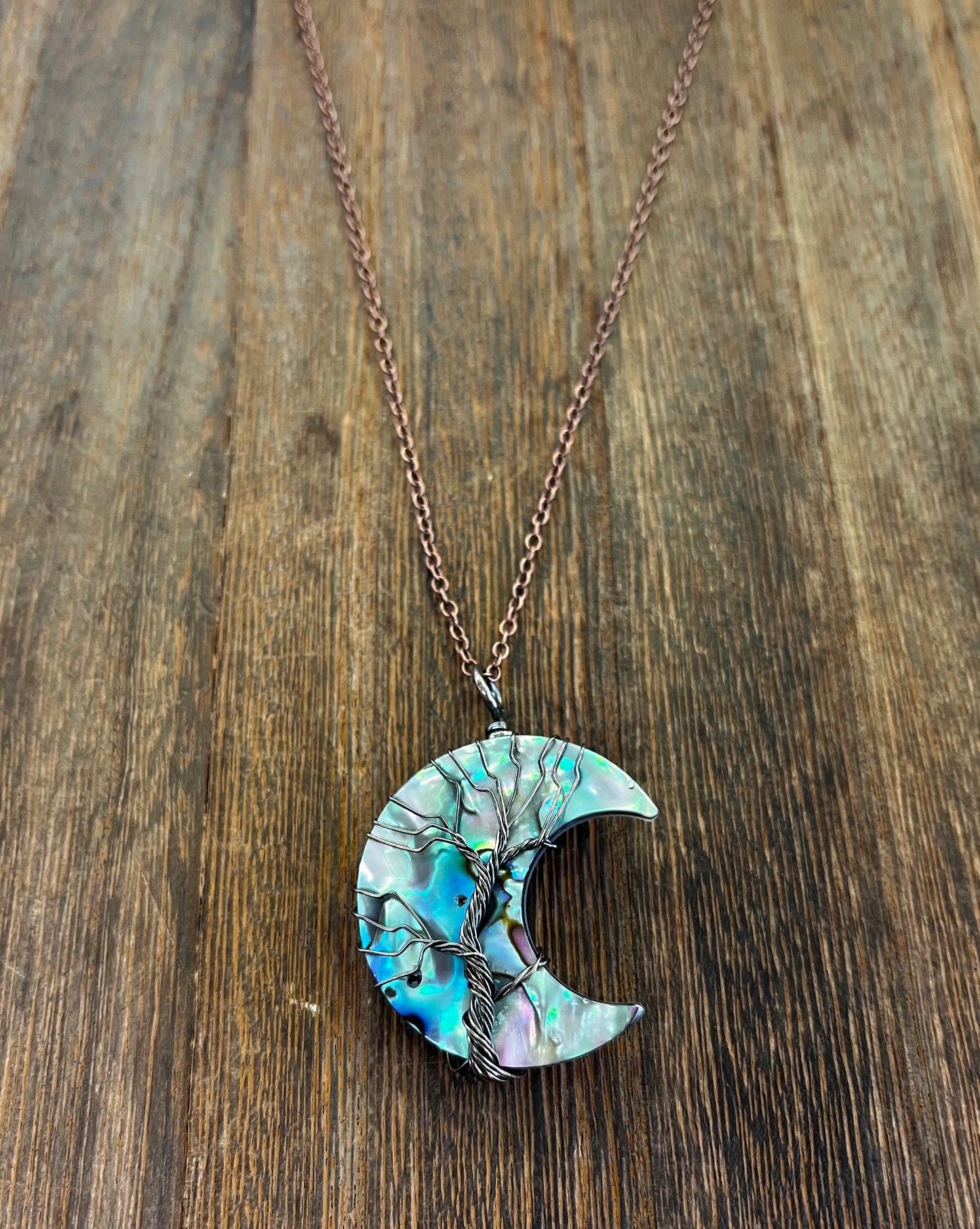 Stone Necklaces | Tree Of Life Wire Wrapped Crescent Moon Crystal Necklace