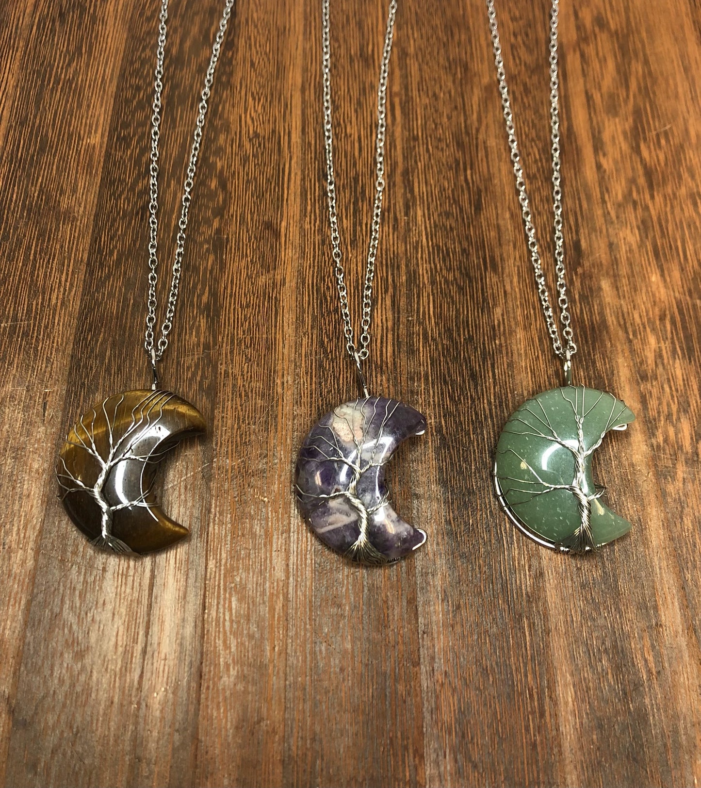 Stone Necklaces | Tree Of Life Wire Wrapped Crescent Moon Crystal Necklace