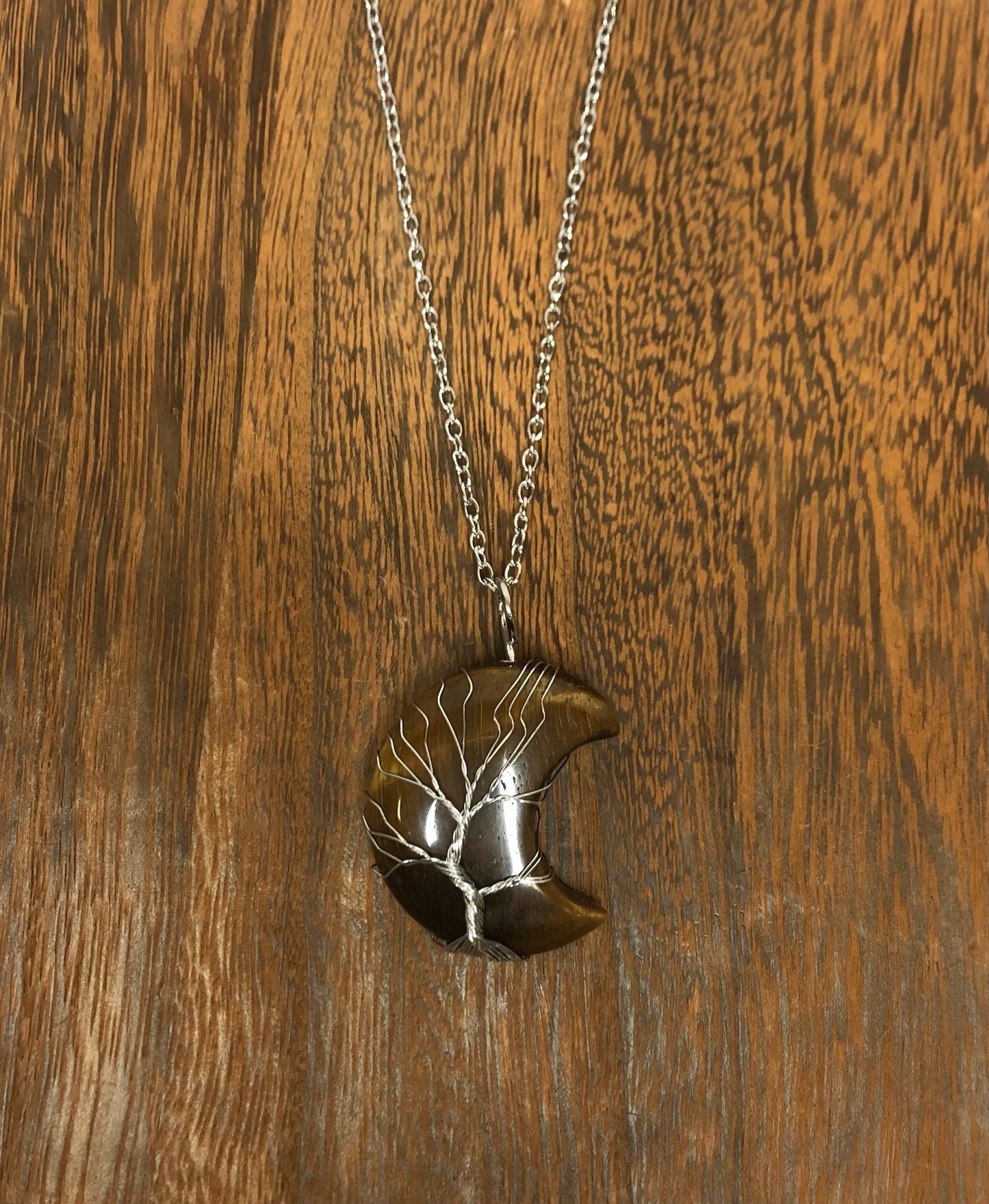Stone Necklaces | Tree Of Life Wire Wrapped Crescent Moon Crystal Necklace