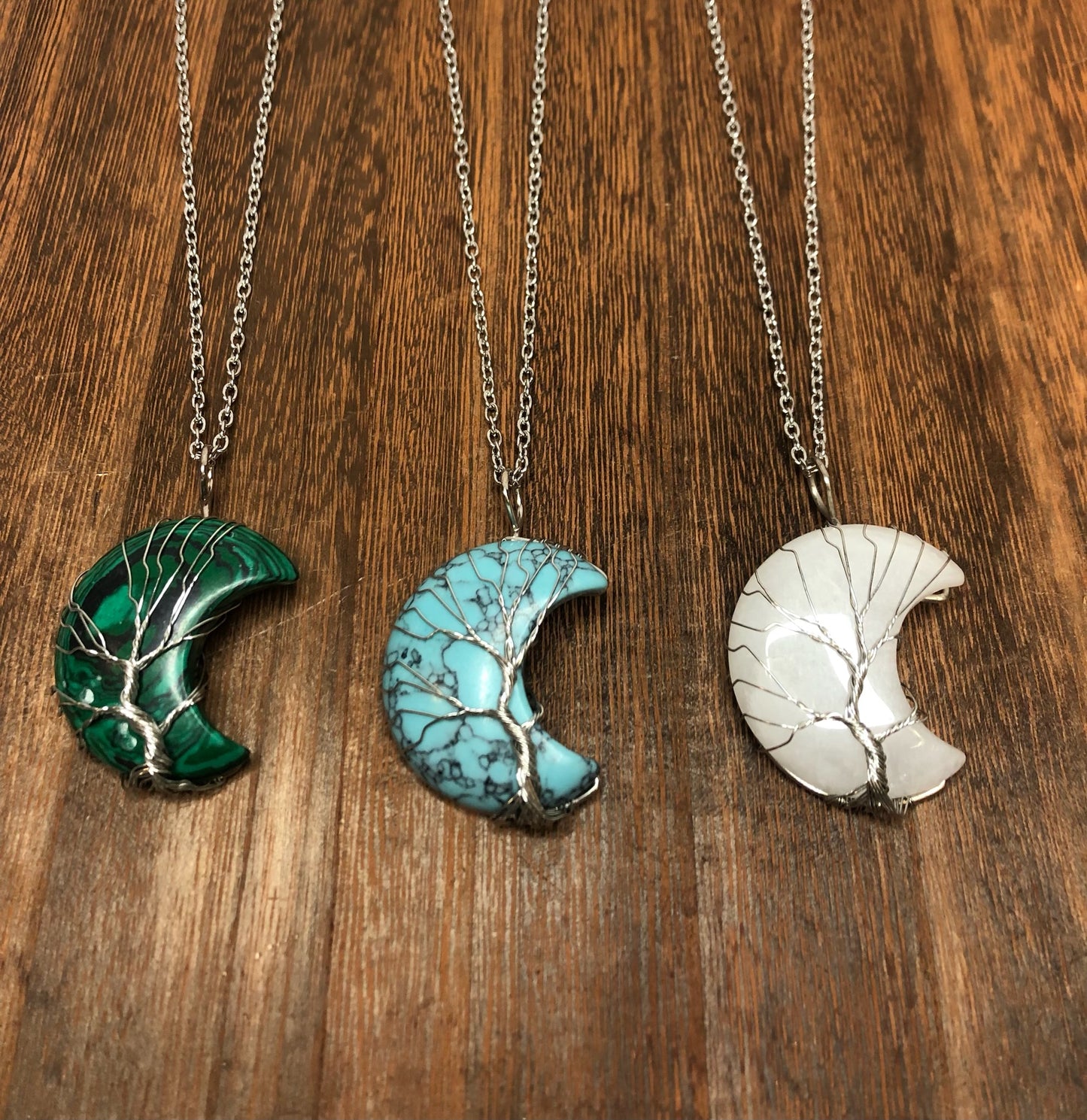 Stone Necklaces | Tree Of Life Wire Wrapped Crescent Moon Crystal Necklace
