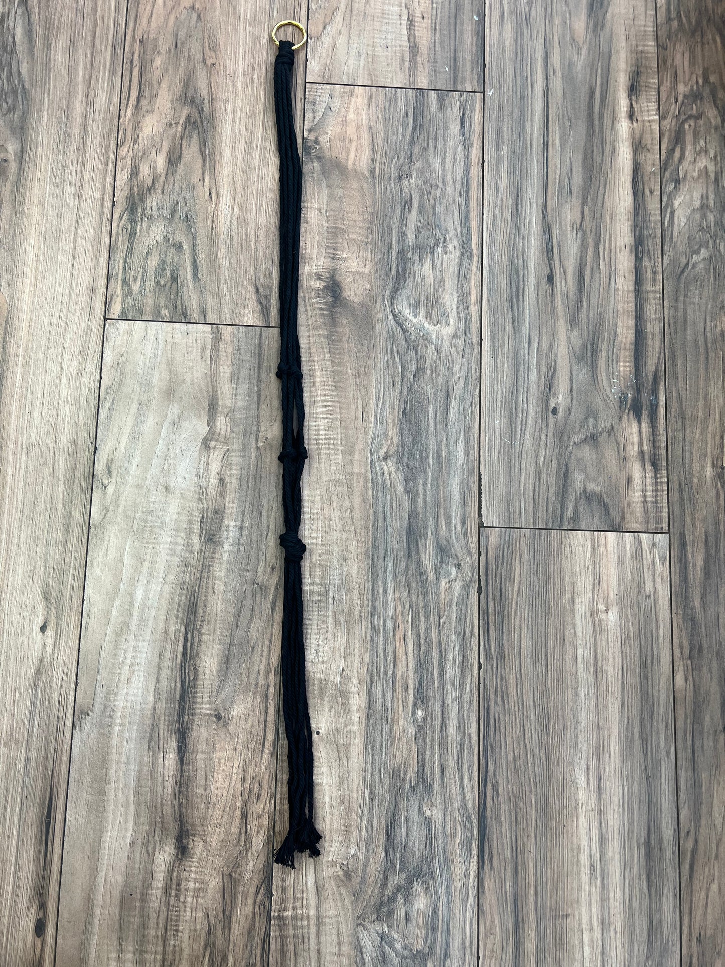 Macrame Plant Hangers | Black Single Pot Macrame with Gold Ring