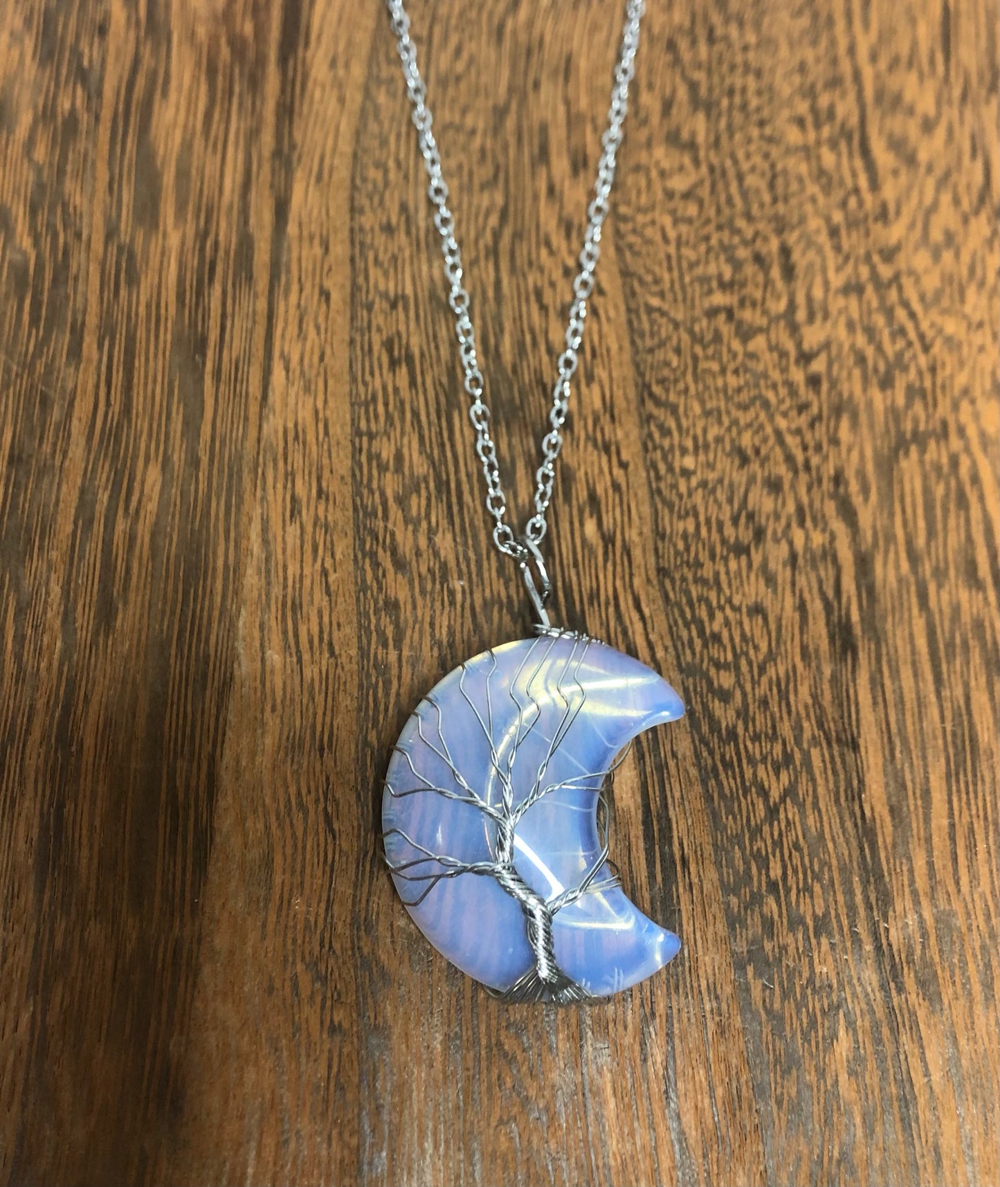 Stone Necklaces | Tree Of Life Wire Wrapped Crescent Moon Crystal Necklace