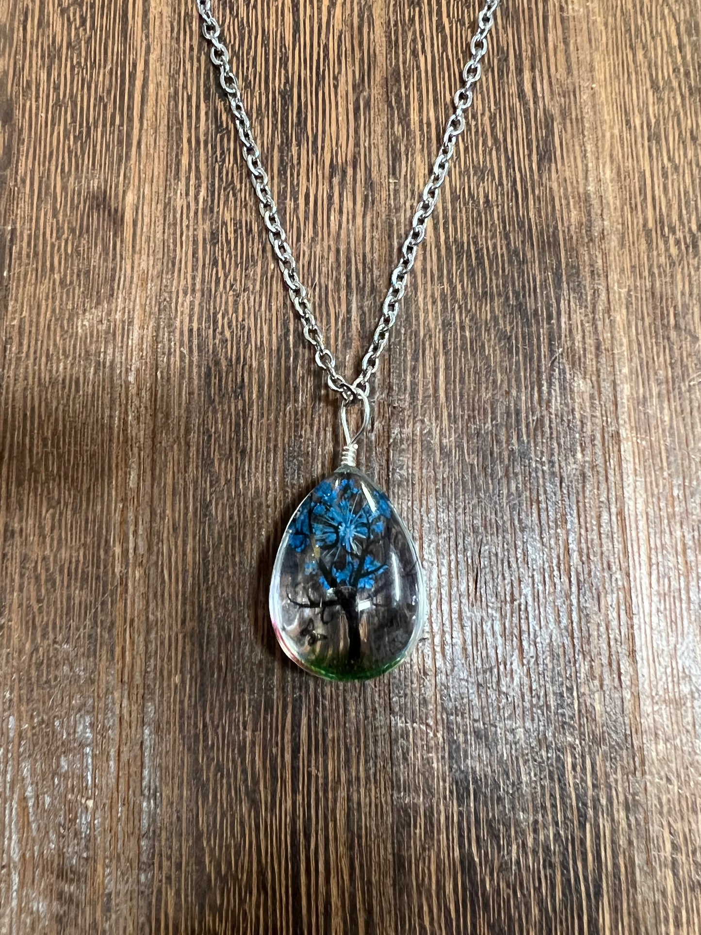 Necklaces |  Water Drop Shape Resin Dried Flowers Pendant