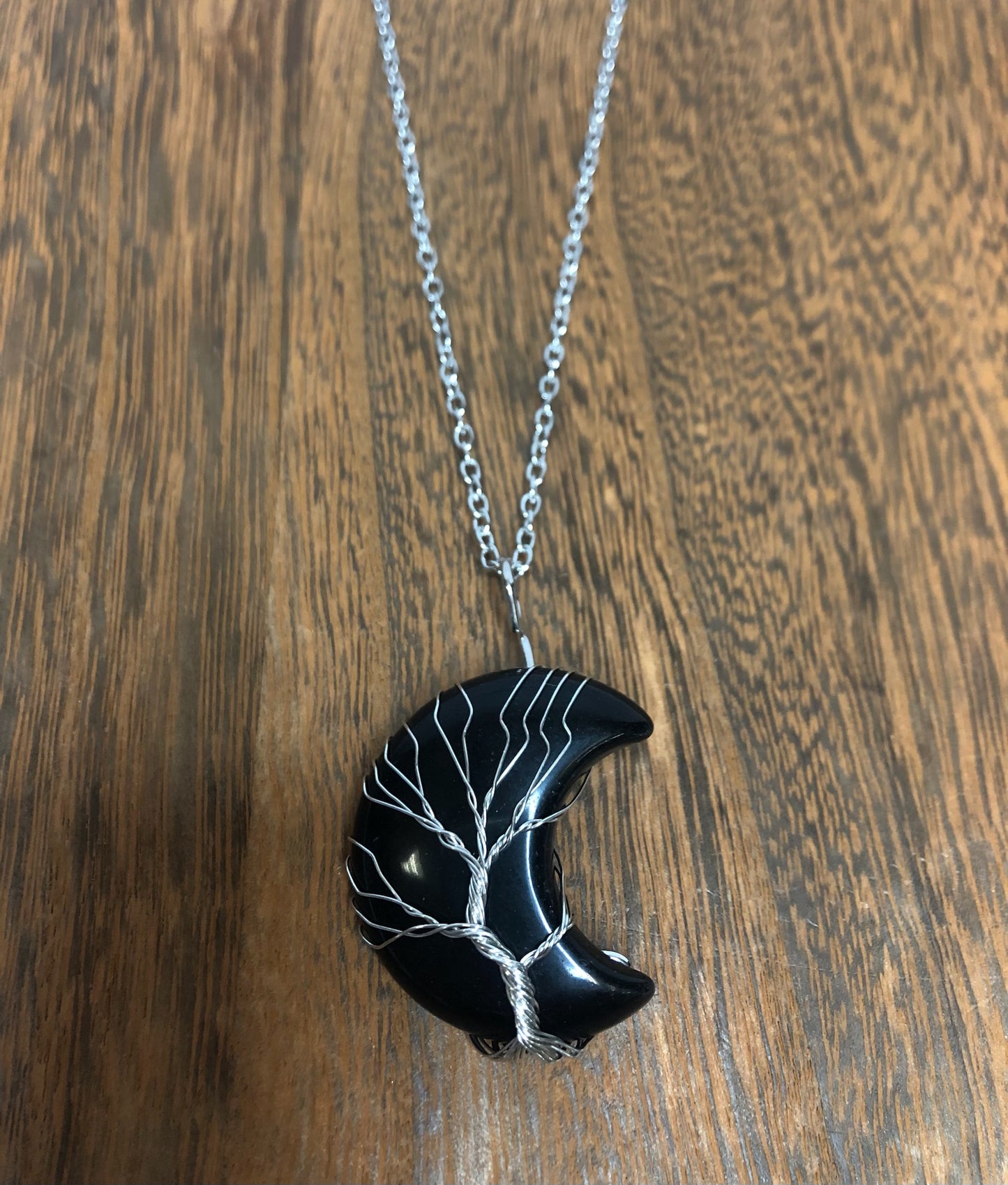 Stone Necklaces | Tree Of Life Wire Wrapped Crescent Moon Crystal Necklace