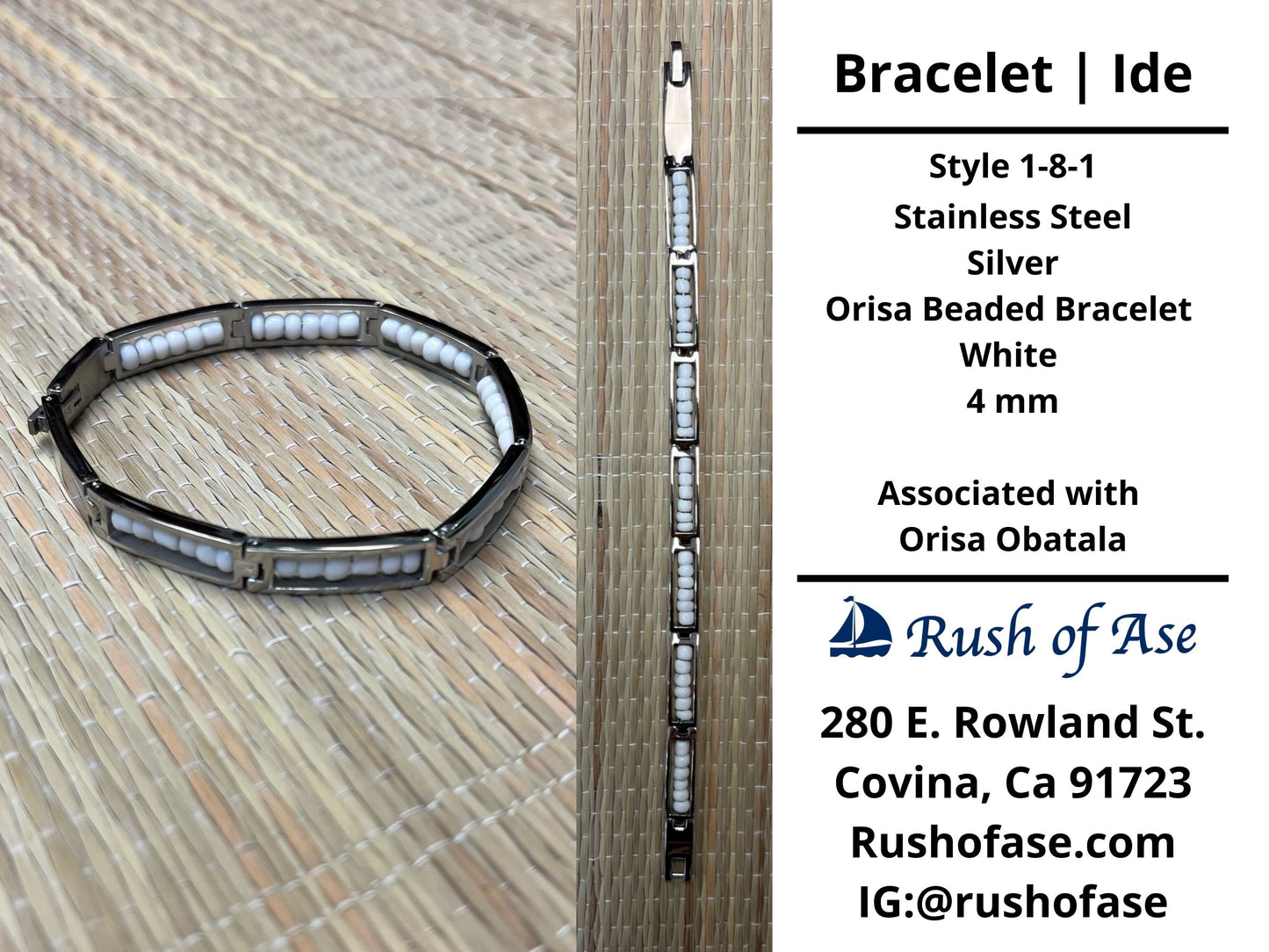 Bracelets | Orisa Bracelets | Ide | Stainless Steel Metal Beaded Bracelets – White | Obatala