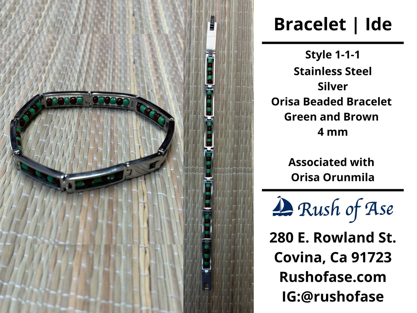 Bracelets | Orisa Bracelets | Ide | Stainless Steel Metal Beaded Bracelets – Green and Brown | Orunmila