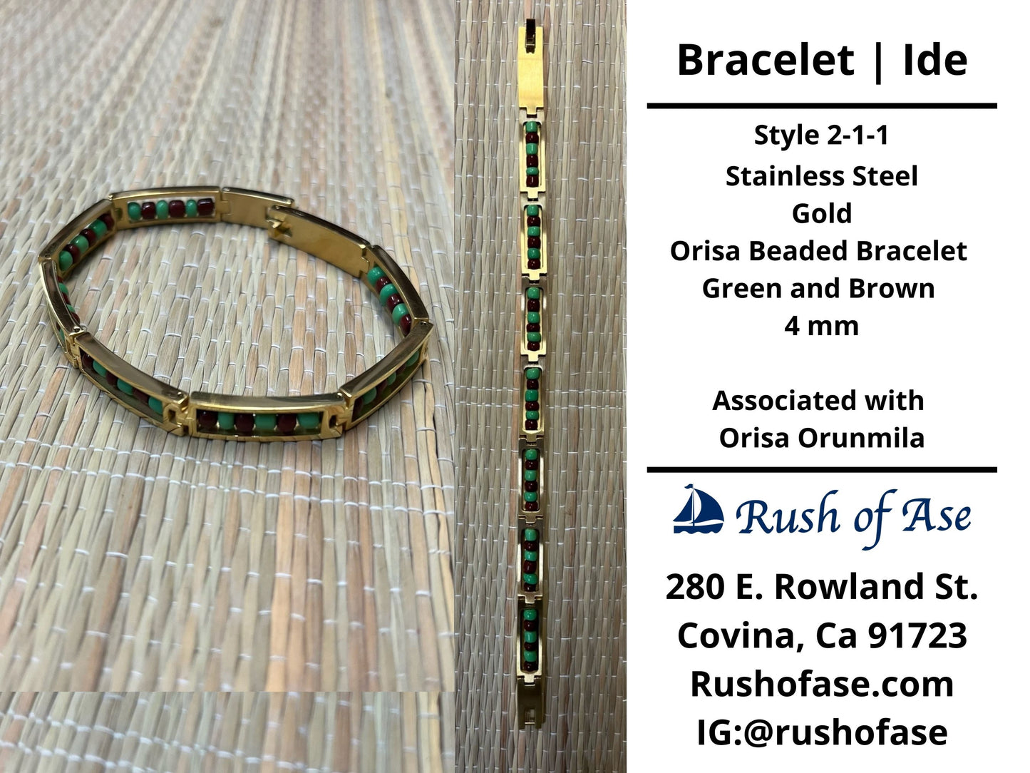 Bracelets | Orisa Bracelets | Ide | Stainless Steel Metal Beaded Bracelets – Green and Brown | Orunmila