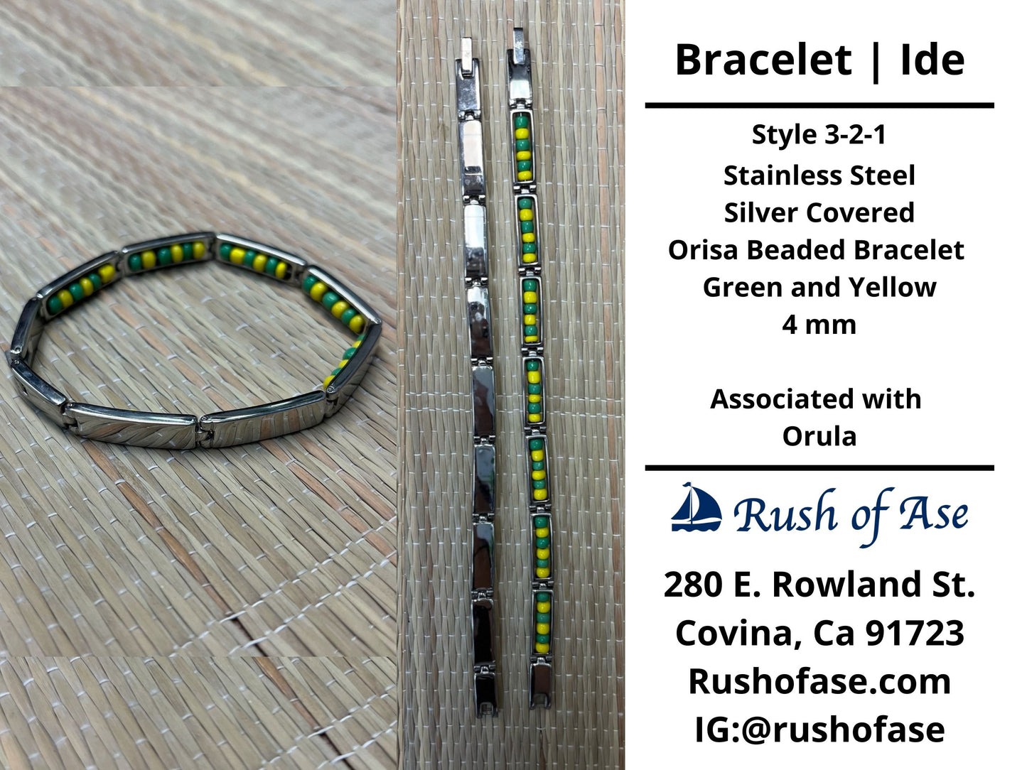 Bracelets | Orisa Bracelets | Ide | Stainless Steel Metal Beaded Bracelets – Green and Yellow | Orula