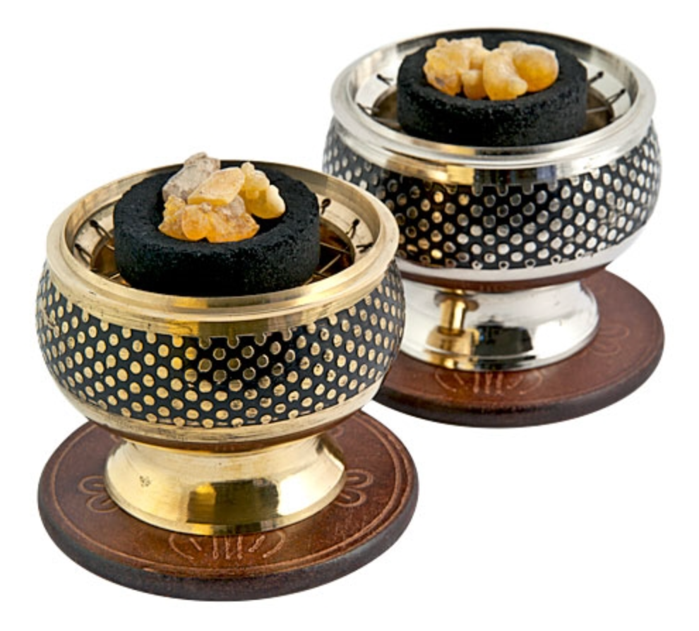 Incense Burner | Black and Gold Brass Screen Burner - 2.75Dx2.5H