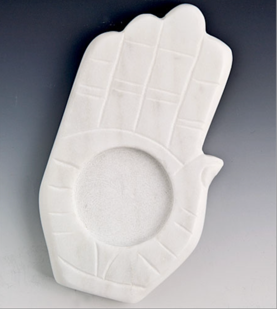 Candle Holder | 4" White Marble Hand of Fatima Candle Holder