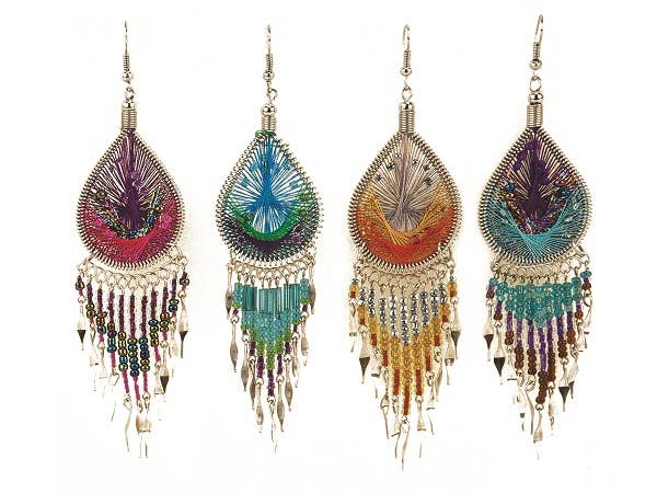 Earrings | Teardrop Threaded Earring With Woven Beads