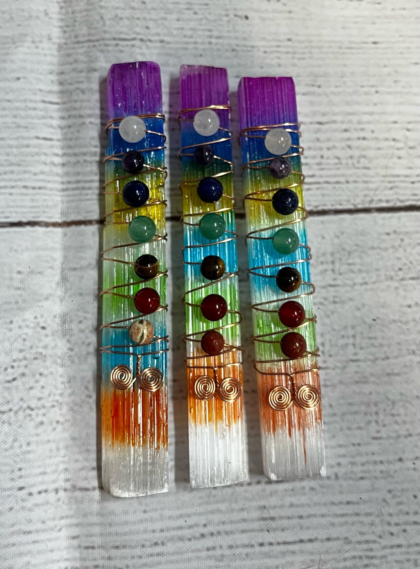 Selenite Copper Wrapped Chakra Stone Wand