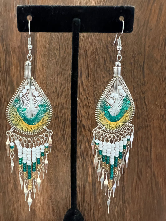 Earrings | Teardrop Threaded Earring With Woven Beads