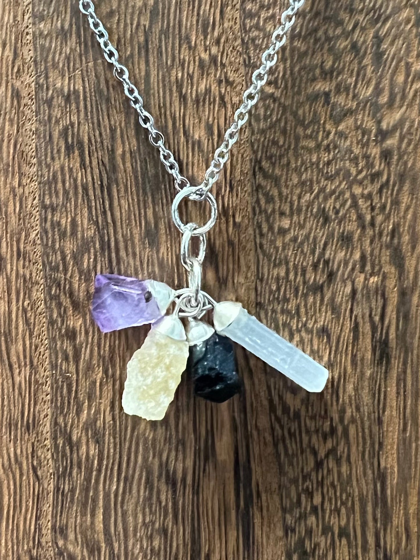 Necklaces | 4 Stone Necklace: Amethyst - Black Tourmaline - Clear Quartz - Citrine