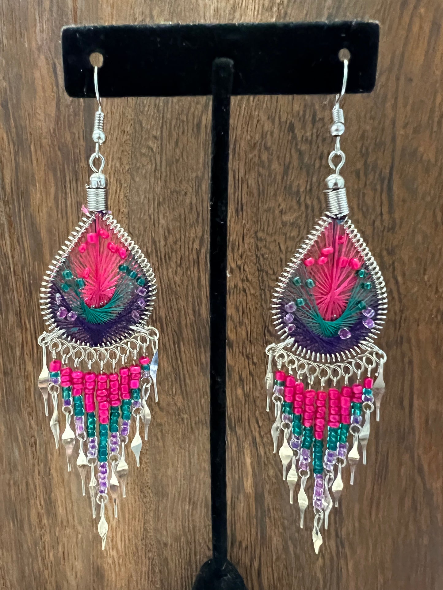 Earrings | Teardrop Threaded Earring With Woven Beads
