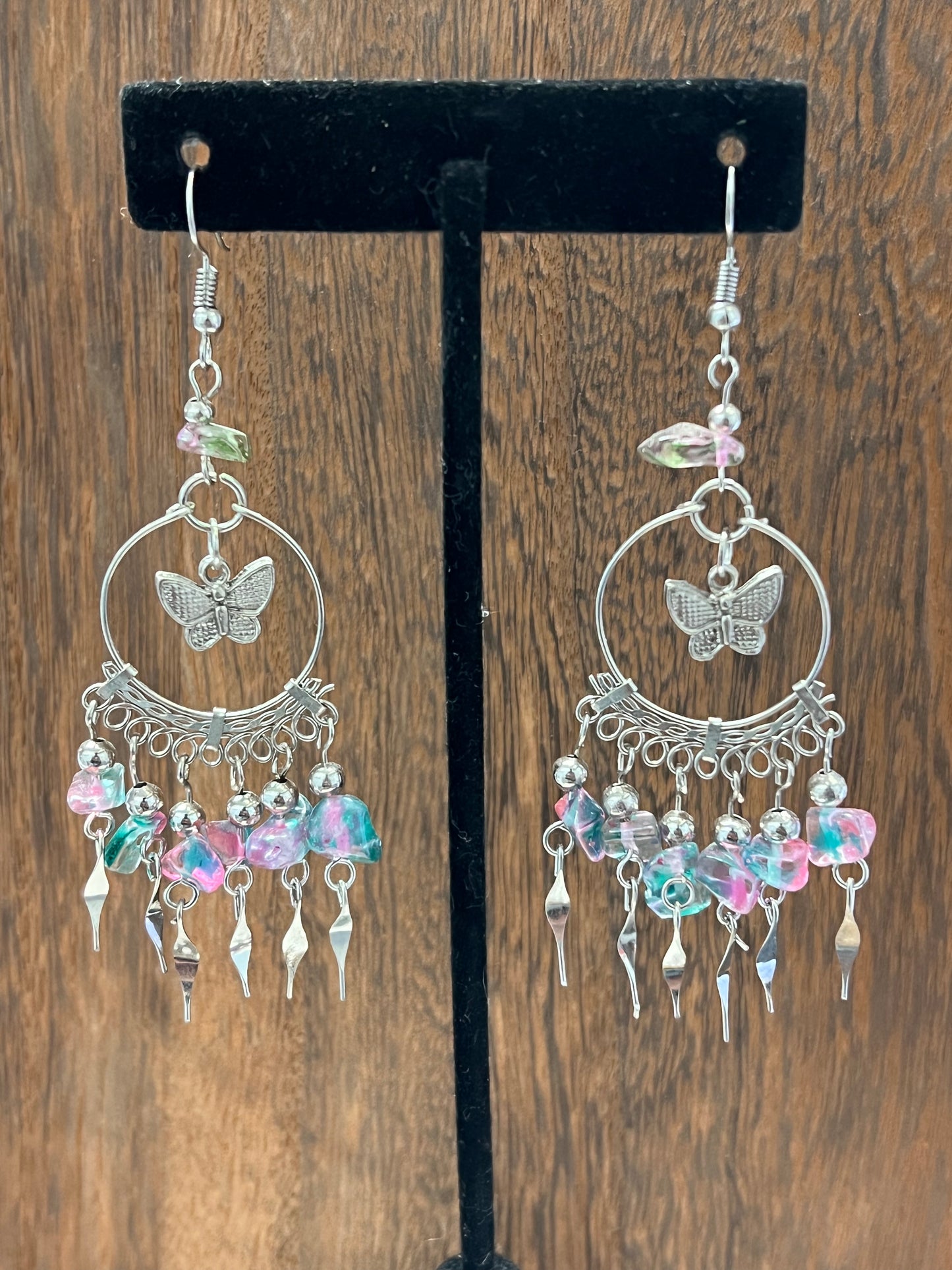 Earrings | Chip Quartz Hoop Earring With Beaded Dangles and Hanging Charms