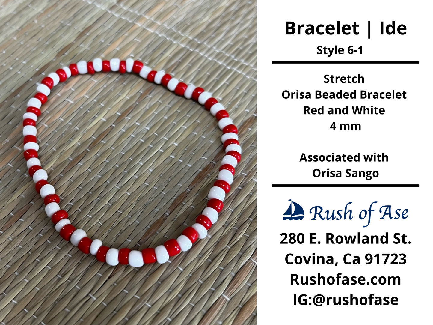 Bracelets | Ide | Stretch Orisa Beaded Bracelet – Red and White – 4mm | Sango Bracelet - Style 6-1