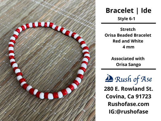 Bracelets | Ide | Stretch Orisa Beaded Bracelet – Red and White – 4mm | Sango Bracelet - Style 6-1