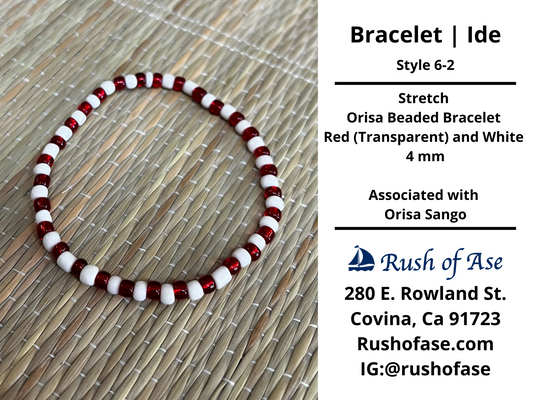 Bracelets | Ide | Stretch Orisa Beaded Bracelet – Red (Transparent) and White – 4mm | Sango Bracelet - Style 6-2